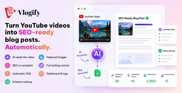 Vlogify – AI YouTube to Blog Post Generator for WordPress